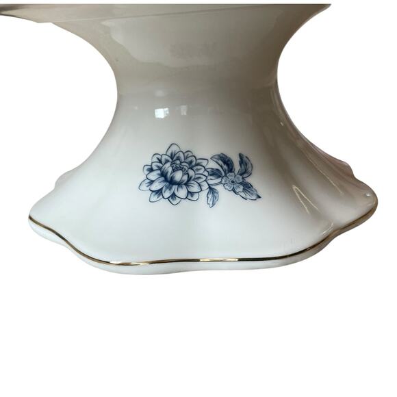 Eaton Fine Dining Blue Floral Bird Porcelain Pedestal Cake Plate 10.5in New - Picture 15 of 16